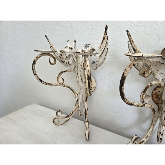 Vintage Wrought Iron Gothic Dragon Candelabra Wall Hanging Set - Picture 6 of 14